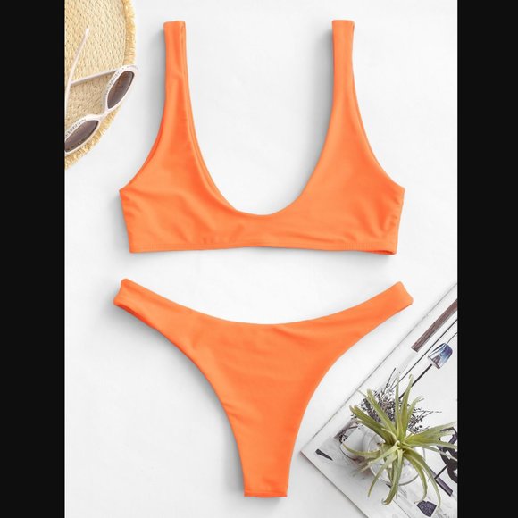 Orange Zaful Bikini 2 Piece Bathing Suit Swimsuit BNWT Sz M - Picture 1 of 4